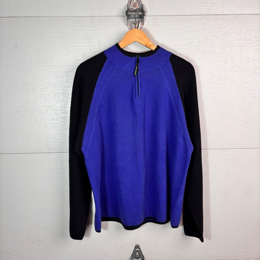 1990s Structure Sport Quarter Zip Sweater Blue Black Colorblock Large